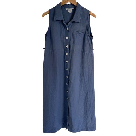 Natural Instincts Button Down Long‎ Linen Blend Blue Coastal Dress Size 8 - Picture 1 of 7